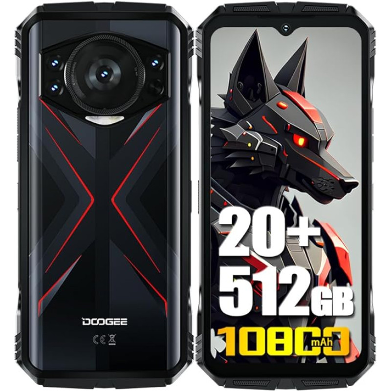 DOOGEE S118 nutitelefon ilma lepinguta, Helio G99 Octa Core 20GB + 512GB, 10800mAh aku / 33W, vastupidav 4G, 50MP kaamera (12MP infrapuna) + 8MP + 32MP, Android 14 6.58 tolli, sõrmejälg Punane