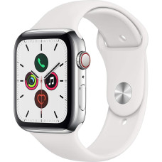 Apple Watch Series 5 (GPS + mobiilside, 44 mm) - roostevabast terasest korpus, hõbedane valge spordirihm (uuenenud)