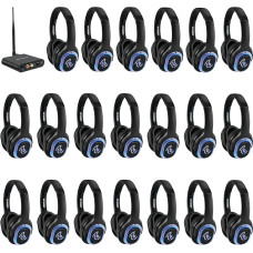 Retekess TA004 Silent Disco Starter Kit, traadita TV, 3 kanalit, 200 m Worjing Distance, 20 kõrvaklappe, Silent Disco kõrvaklappide komplekt peolauadeks