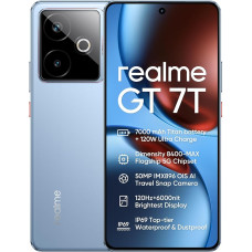 realme GT 7T 5G nutitelefon, 12GB + 512GB, Dimensity 8400-MAX 5G kiibistik, 7000mAh aku, 120W laadimine, 50MP IMX896 OIS kaamera, 120Hz 6000nit ekraan, IP69, sinine Rr