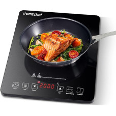 AMZCHEF induktsioonpliit 1 plaat, 2000 W ühe induktsioonpliidi õhukese disainiga, 10 võimsustasemega ja temperatuuri seadistusega, ohutuslukuga