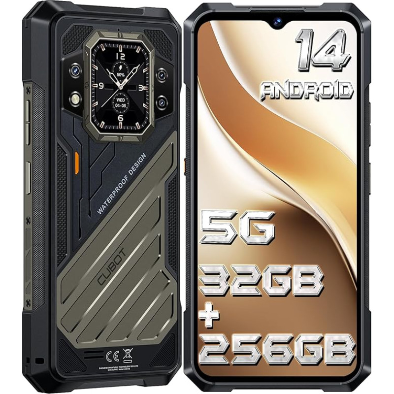 CUBOT Kingkong X 256GB Outdoor Smartphone 5G - Android 14 Välitingimustes kasutatav mobiiltelefon ilma lepinguta, 32GB + 256GB/1TB ehitusplatsi mobiiltelefon, 2.4K 6,58-tolline FHD+ &1,85-tolline ekraan, 10200 mAh (33