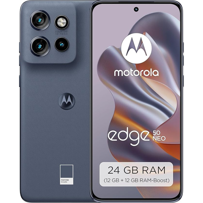 Motorola edge50 neo nutitelefon (kriimustuskindel 6,36-tolline POLED ekraan tänu Gorilla Glass 3-le, 50 MP Moto AI kaamera, 12/512 GB, vastupidav, tolmu- ja mustuskindel) Pantone Grisaille koos mobiiltelefoniga