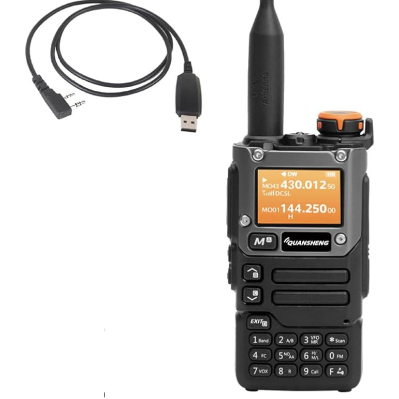 QUANSHENG UVK5(8) AM/FM/DTMF Walkie Talkie 200 kanaliga Band Ham 5W Kaasaskantav kahesuunaline raadio FM - LCD ekraan VOX kordussagedus W/USB programmeerimiskaabel (1 tk)