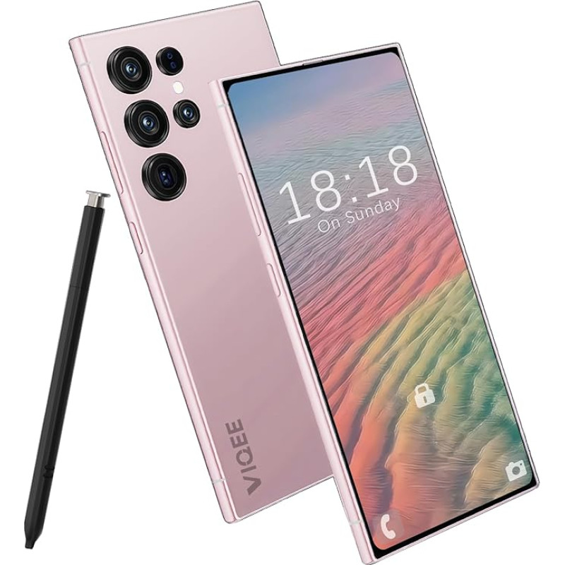 viqee 5G Android 14 nutitelefon mobiiltelefon ilma lepinguta, 8 + 256 GB Dual SIM 6,8-tolline HD ekraan 6000 mAh aku 21 + 8 MP kaamera, Simlock-free mobiiltelefonid/OTG/Face ID, roosa