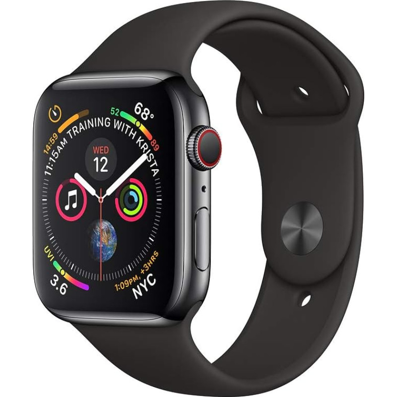 Apple Watch Series 4 44 mm (GPS + mobiilside) - roostevabast terasest korpus Space Grey Black Sports Strap (uuenenud)