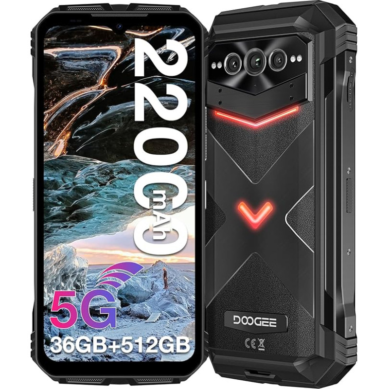 DOOGEE V Max Plus (2025) 5G väljas mobiiltelefon, 512GB ROM 36GB RAM 22000mAh 6,58-tolline FHD + 120Hz Android 14 väljas nutitelefon ilma lepinguta 200MP + 32MP + 20MP öönägemiskaamera WiFi