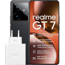 realme GT7 5G nutitelefon, 12GB + 512GB, tihedus 9400e lipulaev 5G kiibistik, 7000mAh aku, 120W laadimine, 50MP IMX906 OIS kaamera, 120Hz 6000nit ekraan, IP69, must RR