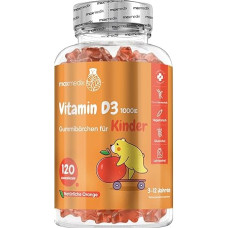 D3-vitamiin lastele 1000 IU - 120 tähekujulist taimetoidukommi - 4 kuu varu - maitsva apelsinimaitsega - lastevitamiin alates 4. eluaastast - GMO-vaba - imemiseks kummist - maxmedix