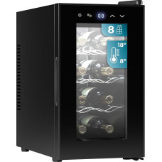 Cecotec Weinregal 8 Flaschen Bolero Grandsommelier 830 Coolcrystal, Thermoelektrische Kühlung, Temperatur einstellbar zwischen 8-18 °C, Touch-Steuerung und Display, LED innen, nicht schädliches Gas.