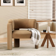 COLAMY kaasaegne sametist tiibtool, polsterdatud elutoa tugitool, mugav ümmargune 3 jalaga tugitool elutuppa, magamistuppa, lugemisnurka, khaki värvi