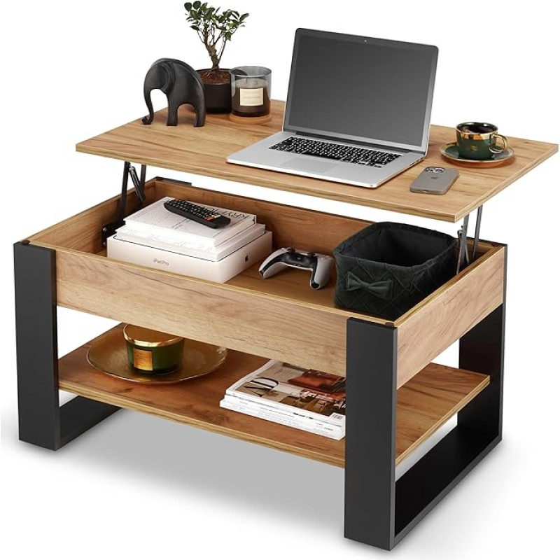 defiPad kohvilaud reguleeritava kõrgusega ja hoiuruumiga elutoa laud kokkupandav reguleeritava kõrgusega kohvilaud pikendatav elutoa laud tamm (must + tamm)