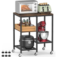 Köögi mikrolaineahju vanker,ratastega mikrolaineahju statiiv,kohvibaarilaud, 4-astmeline rulliv pagaririiul,väikeste seadmete hoidmise riiul,kasulik kõrvallaud kööki,elutuppa (Rustic Brown)