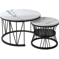 MINGZHE Modernne ümmargune kohvilaud 2 ümmarguse pesulaudade komplekt, metallist raamiga elutoa laud, küljelaud, diivanilaud, kohvilaud elutuppa, 70 x 70 x 45 cm (must)