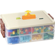 Greentainer mänguasjade kast kaanega ehitusplokkide jaoks, virnastatavad kastid, mänguasjade hoiukast plastikust, virnastuskastid, sorteerimiskastid, organiseerimiskastid lastetuppa, lastele, aardekarp, 2 tasandit