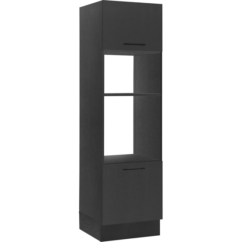 Stella Trading Turin sisseehitatud kapp ahju ja mikrolaineahju jaoks, must - avar kõrge köögikapp, kus on palju hoiuruumi - 60 x 211 x 57 cm (B x K x S)