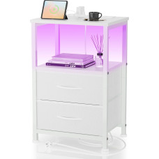 Yornoli LED- ja laadimisfunktsiooniga öökapp, küljelaud sahtliga, öökapid 3 AC-pordi ja 2 USB-pordiga, küljelauad elutuppa, magamistuppa, valges toonis