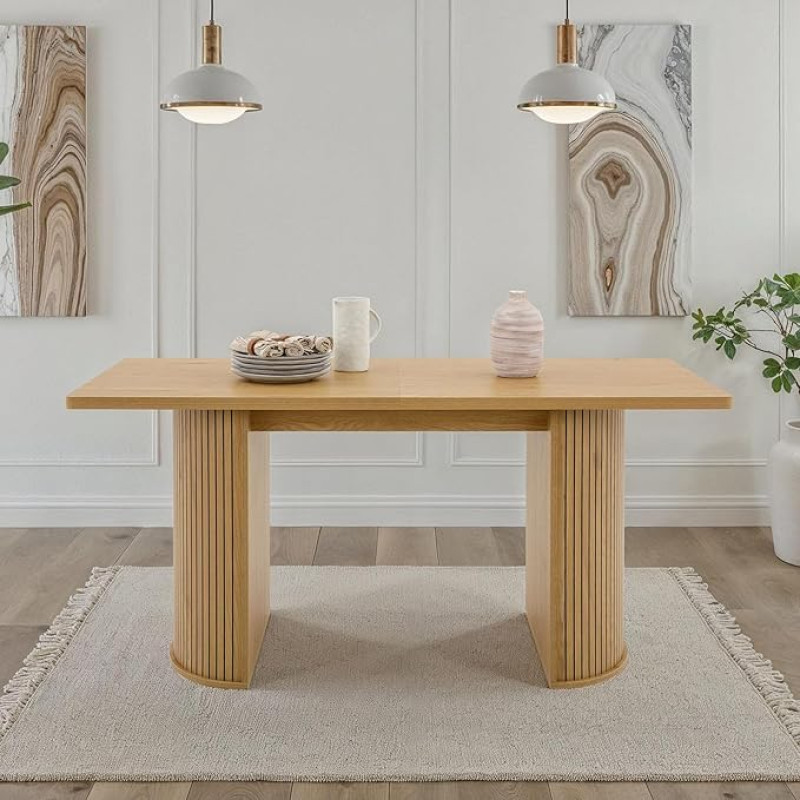 IDIMEX Guarda söögilaud 160 x 75 cm, Metsik tammepuust MDF ristkülikukujuline söögilaud disainipõhjaga lamellilauaga, kaasaegne köögilaud 6 inimesele, elegantne