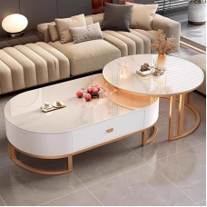 Kaasaegne ovaalne kohvilaudade komplekt terasraamiga 2 pesitsuslauda elutuppa magamistuppa Suur laud:100x50x38cm Väike laud:70x45cm