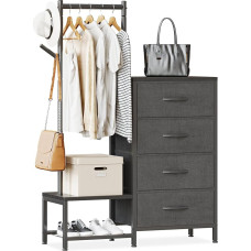 ODK 3-in-1 kapp, 4 sahtli kapp koos vastupidava rõivakapi ja 2 mantli konksuga, kahekihiline kingakapi põhi, 4 riidest sahtlit, sobib magamistuppa ja esikusse, mustas toonis