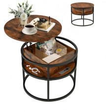 ZECIIYE Ümmargune kohvilaud tõsteplaadiga, ümmargune elutoa laud koos hoiuruumiga, küljelaud varjatud hoiuruumiga, kohvilaud, väike reguleeritav kõrgus elutuppa, kontorisse, 60 x 60