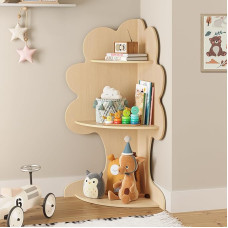 LUE BONA laste raamaturiiul, laste raamaturiiul, nurgas raamaturiiul, hoiuriiul, puukujuline laste, 3-kohaline disain, sobib väikelastele ja algkoolidele, naturaalne