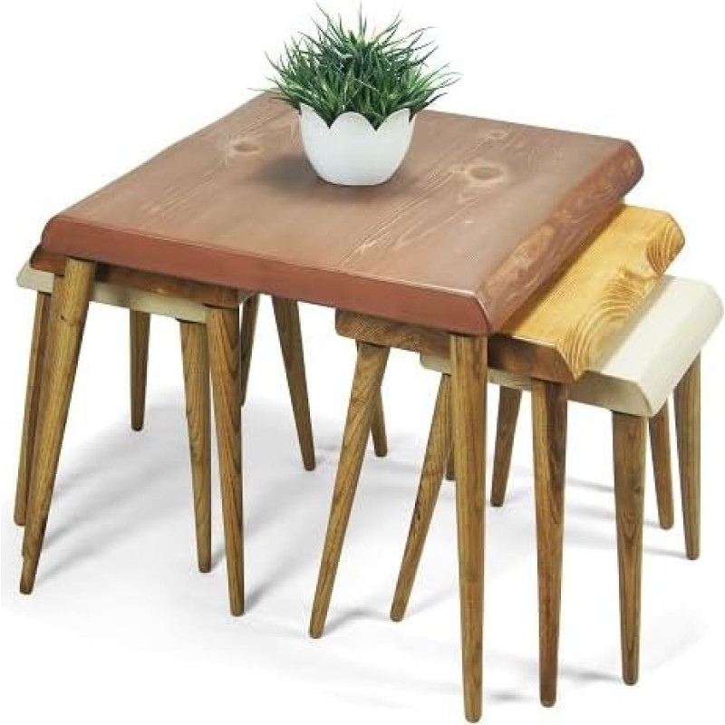 Massivholz 6-teiliges Nisttisch-Set - Rustikale handgefertigte Beistelltische aus Holz mit zwei Beistelltischen für Wohnzimmer, Couchtische & platzsparende Möbel