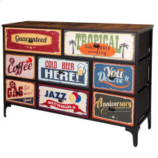 AKTIVE Max Home mitmeotstarbeline magamistoa kapp, retro ja vintage graafika, 8 kerget kangast sahtlit, 103 x 30 x 77 cm, terasraam, puidust pealispind, öökapid, elutoa mööbel (18403)