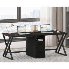 LVB must suur kahekordne tööstuslik arvutilaua sahtlitega, eriti pikk mängulaud koos hoiukappide riiulitega, puidust metallist arvutilaua laud