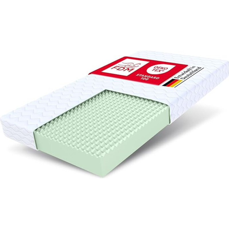 FDM madrats 120 x 200 cm Kõvadus H3 Kõrgus 12 cm Laste madrats Kahepoolne vahtpolüuretaanvahtpolüuretaanvaht Hüpoallergeenne pestav Premium kate Öko-Tex PICCHI