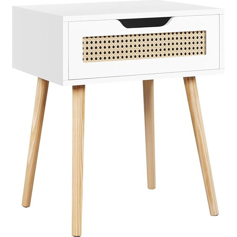 Yaheetech Öölaud Rattan küljelaud 1 sahtliga puidust jalad Öölaud öökapp Öölaud kaasaegne öökapp elutuppa / magamistuppa valge