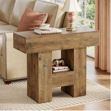 Tribesigns kitsas küljelaud, kohvilaud 2 riiuliga, diivanilaud, kitsas öökapp, puit, rustikaalne disain, väike laud tugeva raamiga elutuppa, magamistuppa, magamistuppa