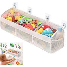 HARY Kids Bath Toy Storage Net, valge, suur võrkvanni mänguasi 3 sektsiooniga, kiire kuivamine Bath Toy Organizer kott koos küljetaskutega vanni jaoks