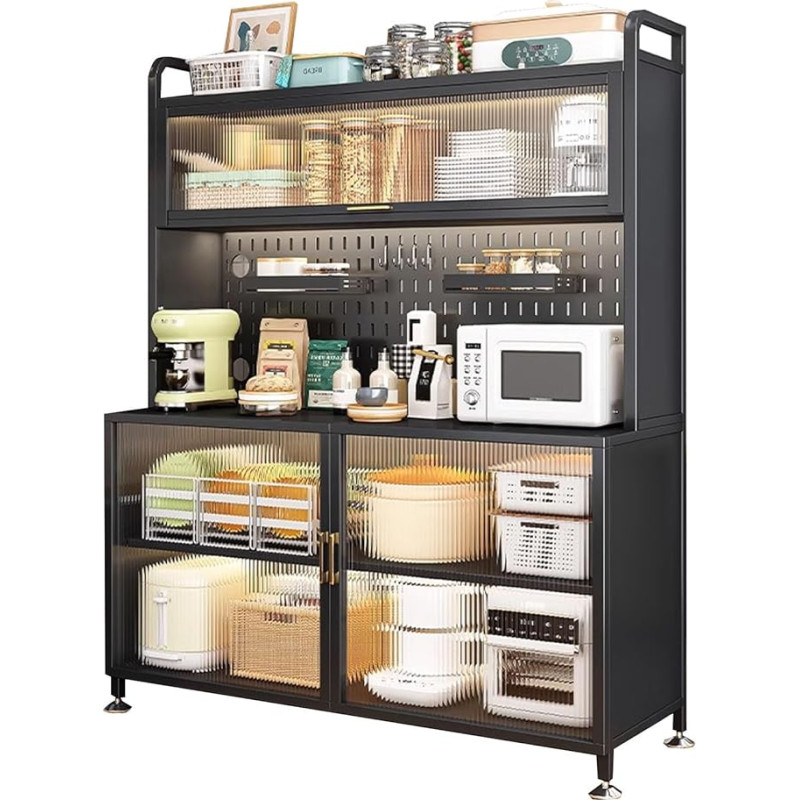 JCSRYD köögiriiul ustega 5-tasandiline vabalt seisev köögiriiul, köögikapp, mikrolaineahju vürtside, pottide ja pannide hoidmiseks (värv : A, suurus: 100x42x154cm/39.4x16.5x60in)