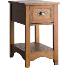 COSTWAY küljelaud sahtli ja riiuliga, 2-korruseline diivanilaud, kitsas öökapita, kohvilaud elutuppa, magamistuppa, 56 x 33 x 58,5 cm (kollakaspruun)