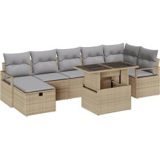 Rantry 8-Teiliges Garten-Sofa Set mit Kissen Beige Poly Rattan Gartenlounge Model3359807