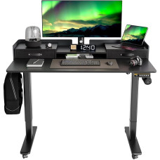 Claiks reguleeritava kõrgusega elektriline laud, reguleeritava kõrgusega laud, 120 x 60 cm, sahtlitega ja monitori alusega, seisev reguleeritava kõrgusega laud, must