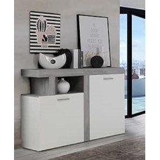 Forte JULEDA kaasaegne kapp 120 130, 2 ukse ja riiulitega, elutoa riidekapp, puukomposiit, põhjamaine tammepuidust hall puidudekor/valge, 128,4 cm lai x 91,5 cm kõrge x 33,8 cm sügavus