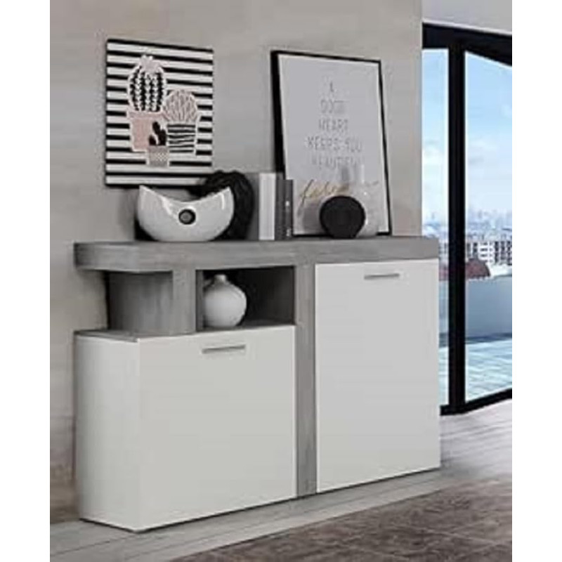 Forte JULEDA kaasaegne kapp 120 130, 2 ukse ja riiulitega, elutoa riidekapp, puukomposiit, põhjamaine tammepuidust hall puidudekor/valge, 128,4 cm lai x 91,5 cm kõrge x 33,8 cm sügavus