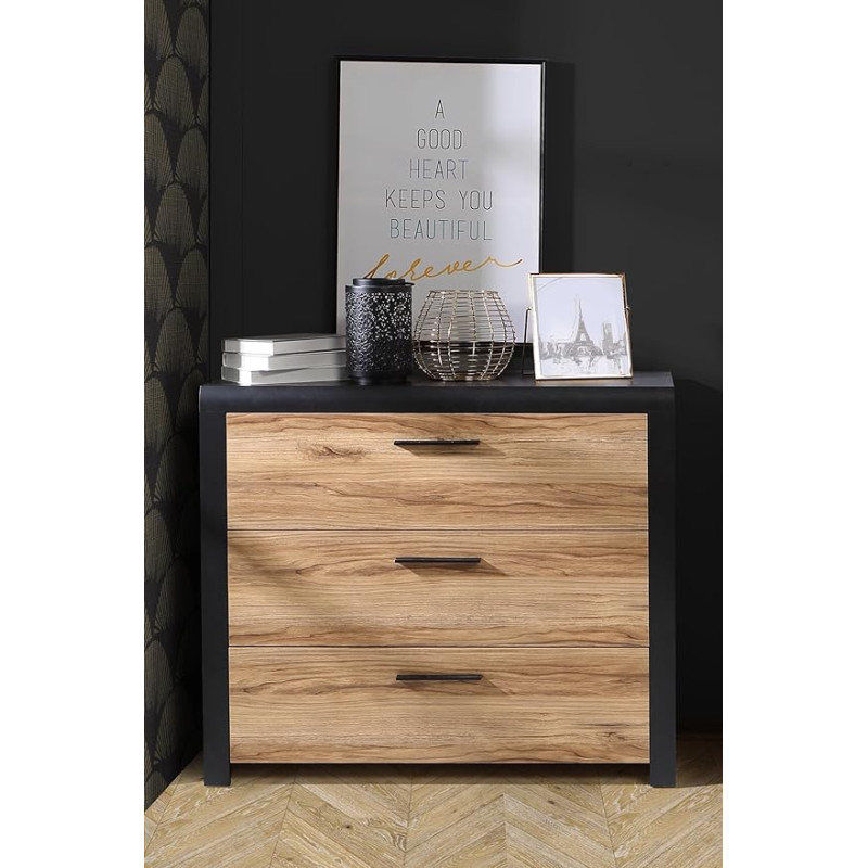 Forte Dalate 3 sahtliga kapp, puukomposiit, Catania tammepuit/must, S x K x M: 101,1 x 88 x 41 cm