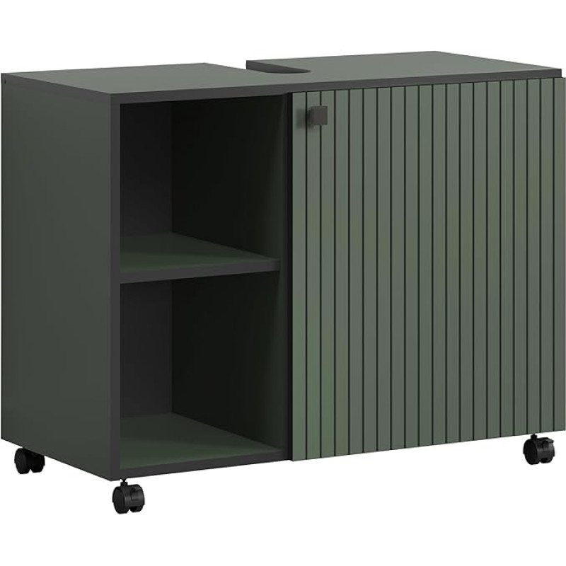 trendteam smart living - PureBliss - Ratastel olev tualettruum - roheline - Groove Look - 2 avatud kambrit + 1 riiul - (B x K x S) 80 x 64 x 42 cm - elegantsed metallist käepidemed.