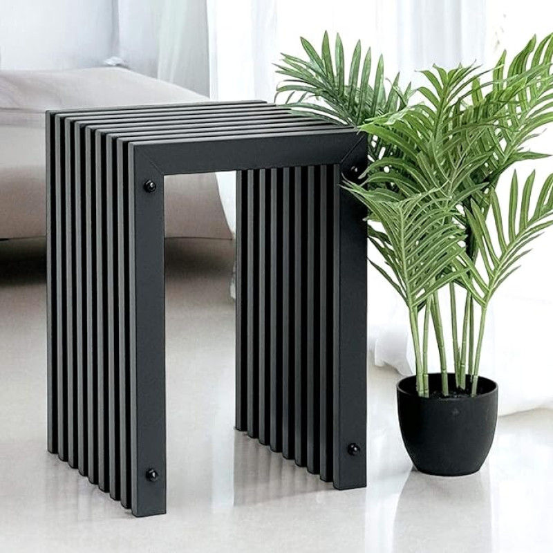 DanDiBo Slat Stool Metal Black Square Base 45 cm Solid Modern Side Table Slats (kõrgus 45 cm/M)