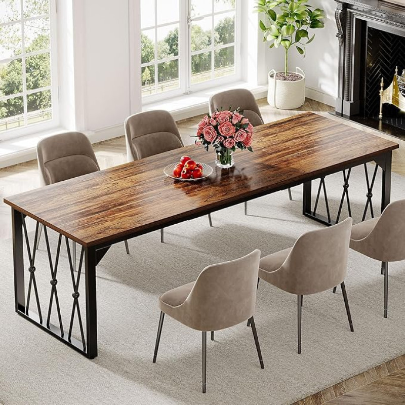 Tribesigns söögilaud, tööstuslik köögilaud 8 inimesele, 200 x 70 x 75 cm, ristkülikukujuline puidust söögilaud söögituppa, kööki, elutuppa, tugevate metalljalgadega (pruun/must)