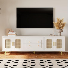 Lahoomu Lowboard TV kabinet Valge retro stiilis kuldsed käepidemed Suur hoiuruum klaasukse ja täispuidust jalgadega