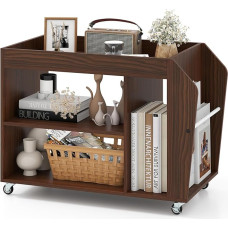 COSTWAY Küljelaud 3 tasandit Öölaud puidust ratastega rulluv diivanilaud õppetööks, elutuppa ja magamistuppa
