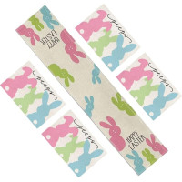 SOLUSTRE lihavõttepühade lauajooksja ja kohamatid komplekt jänese motiiviga, trükitud linasest laudlinast laudlina ja kohamatid, kuumakindel, dekoratiivne lihavõttepidu laua jaoks