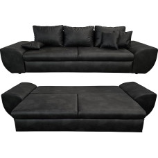 Vintage suur diivan magamisfunktsiooniga ja voodikastiga, B 275 x S 98 x K 90 cm, XXL Trend diivan 275 cm lai, lainetugi, lamamispind 148 x 194 cm, mikrokiudkangas nahkjas välimusega must / 18010