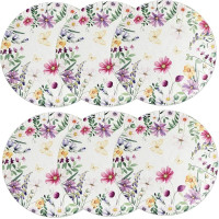 WATIIFUFU 6 Stück Teiliges Rundes Leinen platzset mit Floralem Muster Abwischbar Langlebig und Vielseitig für Esstisch Küchentisch und Festliche Dekoration