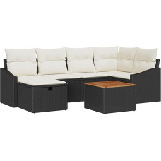 Rantry 7-teiliges Garten Sofa Set mit Kissen Schwarz Poly-Rattan Gartenlounge Model3360897