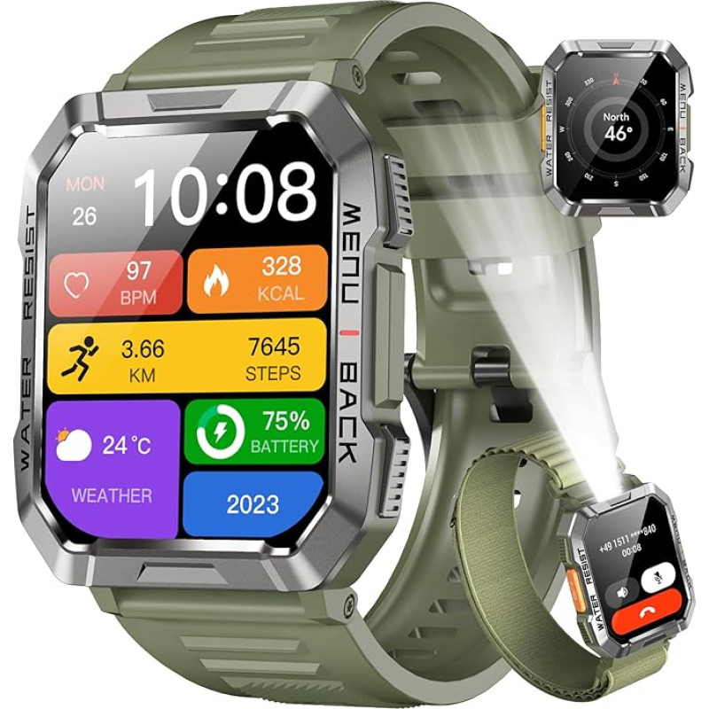 Blackview Smart Watch Meeste spordikell koos telefoni funktsiooniga, helistamise/vastuvõtmise funktsiooniga, kompass, IP68 veekindel, spordikell 100+ spordirežiimiga, südame löögisageduse unemõõtja, sammuloendur, kella jaoks